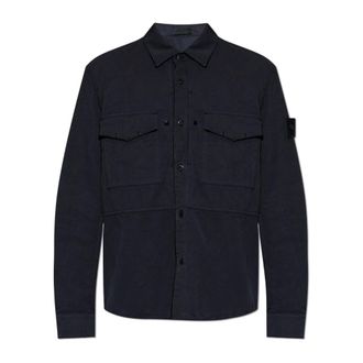 Stone Island Casual Shirts, male, Blue, Size: 2XL Shirt With Pockets