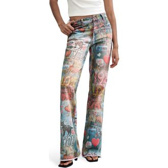 Desigual Graphic Flare Leg Jeans in Medium Blue at Nordstrom, Size 38