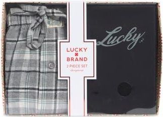 Lucky Brand Thermal Henley & Flannel Pajama Pants Set in Jet Black/December Sky Plaid at Nordstrom Rack, Size X-Large