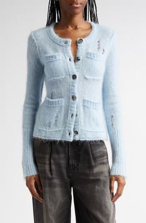 R13 Elongated Shrunken Kid Mohair & Merino Wool Blend Cardigan in Light Blue at Nordstrom Rack, Size X-Small