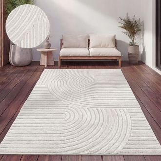 Paco Home Paco Home - Alfombra Salon De Habitacion Cocina Exterior Terraza Jardin Nordica Boho Chic 240x340 Cm, Crema 6