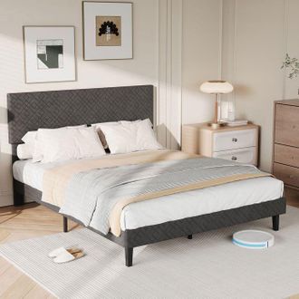 OEM Cama 160x200 Cm, Cama Capiton&eacute; 160x200 Cm Con Somier De Lamas, Estructura De Cama Doble Con Cabecera De Forma &Uacute;nica, Cama Para 2 Personas
