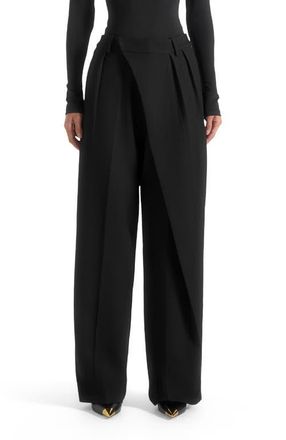 Mani&egrave;re De Voir Colette Tailored Wrap Pleat Trousers in Black at Nordstrom, Size 6
