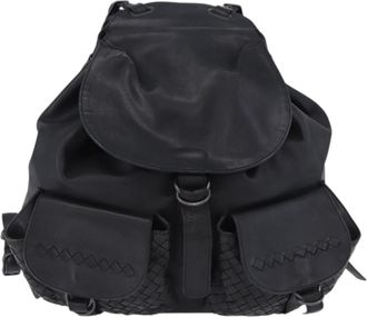 Bottega Veneta Intrecciato Leather Black Leather Backpack Bag (Pre-Owned)