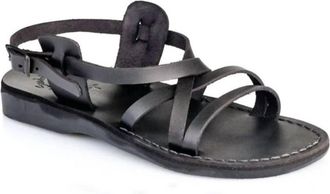 Jerusalem Sandals Tzippora Leather Strappy Slingback Sandal In Black
