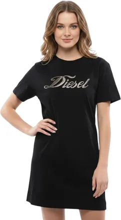 Diesel Black Logo Round Neck Mini Dress