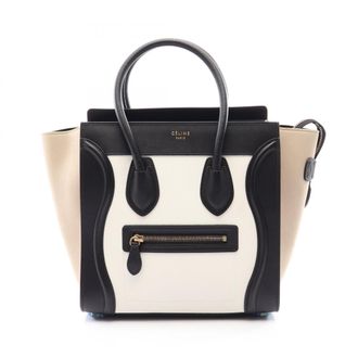 Celine Beige Black White Leather Suede Handbag Tote Bag (Pre-Owned)
