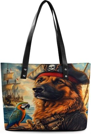 Generic Pirate German Shepherd Dog Tote Bags for Women Cute Shoulder Purses Handbags