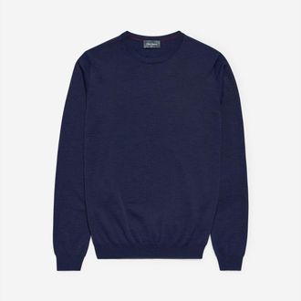Oliver Sweeney Mens Merino Wool Crew Neck Jumper - Navy - Size Small