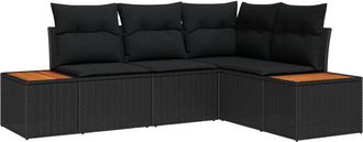 vidaXL Garden Sofa Set with Cushion 4 pcs Black Poly Rattan vidaXL