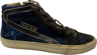 Golden Goose Slide Tartan High Top Sneakers in Blue Suede