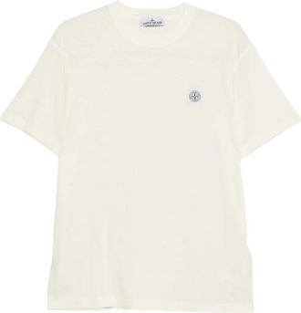 Stone Island T-Shirts, male, Beige, 2XL, Logo Patch T-Shirt