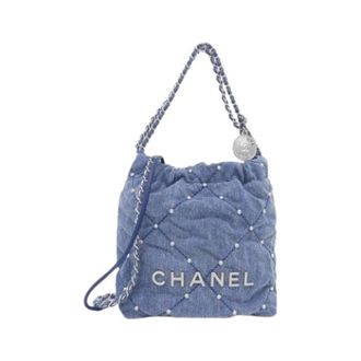 Chanel Pre-owned Denim Bucket Bag - Dames - Pre-owned - Blauw - Maat: ONE Size Denim