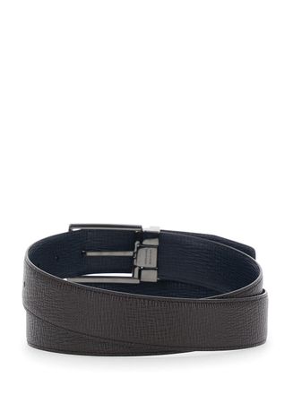 Ferragamo Mens Reversible Belt Brown Grained Leather Calf
