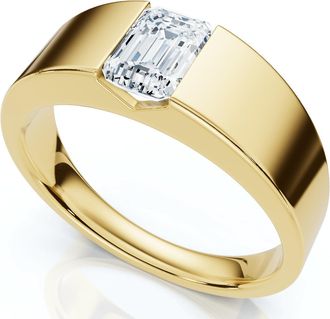 Pompeii3 Mens 1Ct Emerald Cut Diamond Wedding Anniversary Ring 14k Gold or Platinum