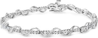 House of Brilliance 10K White Gold 1.00 Cttw Round-Cut Diamond Tennis Bracelet with Swirl Link