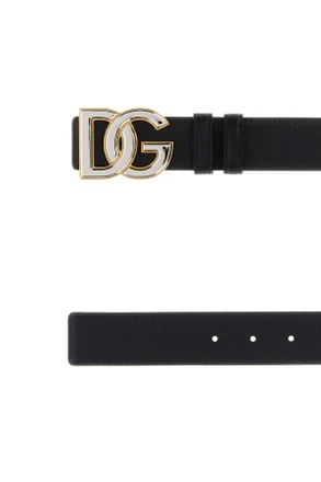 Dolce & Gabbana Mens Black Leather Reversible Belt Neronero Exterior: Cinture