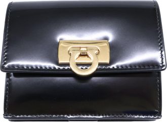 Ferragamo Gold Black Leather Wallet (Bi-Fold) (Pre-Owned)