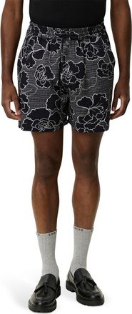 Les Deux Charlie Poppy Pattern Knit Cotton Blend Drawstring Shorts in Black at Nordstrom, Size Xx-Large