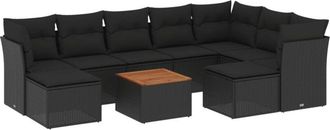 vidaXL Vidaxl - Set De Sof&aacute;s De Jard&iacute;n 10 Pzas Cojines Rat&aacute;n Sint&eacute;tico Negro