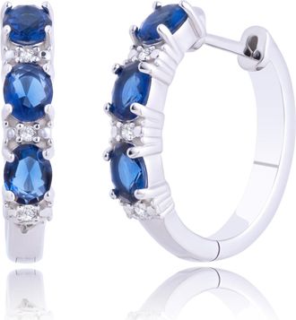 MAX + STONE 925 Sterling Silver Round Gemstone and Diamond Hoop Earrings