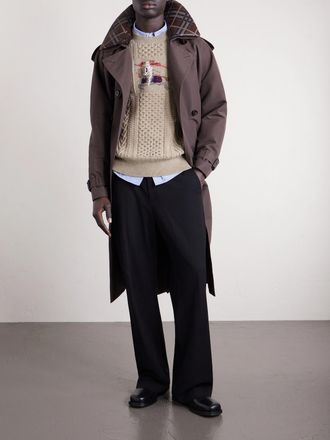 Burberry Logo-Intarsia Cable-Knit Wool and Cashmere-Blend Sweater
