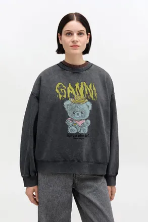 Ganni Black Vintage Wash Sweatshirt - Size XXS Organic Cotton