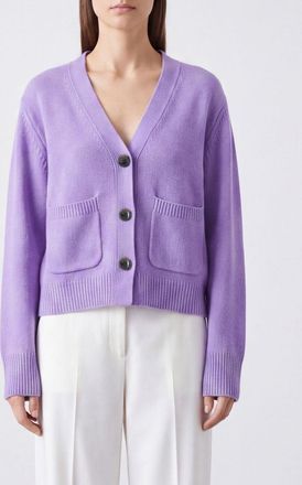 Lisa Yang 100% Cashmere V-Neck Cardigan with Ribbed Trims