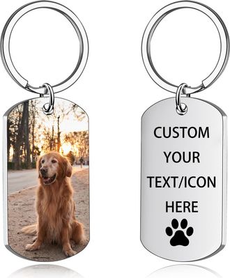 Generic Double-Sided Custom Keyring with Dog Picture Personalised Engraving Dog Tag Photo Text Pet Memorial Gift for Mothers Day Keychain Double Sided Custom 
