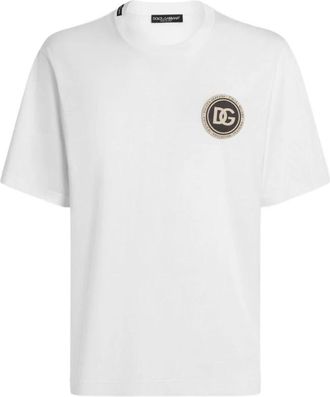 Dolce & Gabbana Katoenen T-shirt met Patch - Heren - T-shirts - Wit - 2XL - Katoen - Tops