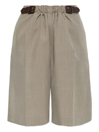 Loewe belted pleated shorts - women - Wool - 38 - Neutrals