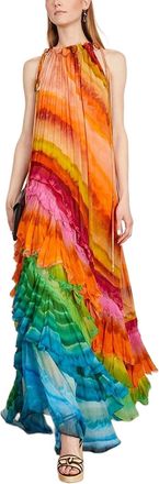 Generic Elegant Halter Neck Rainbow Ruffle Hem Floral Long Dress for Weddings and Special Occasions