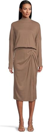 Michael Stars Lila Blouson Midi Dress Womens Dress Cobblestone : LG (US 8-10), Cotton/Modal/Spandex