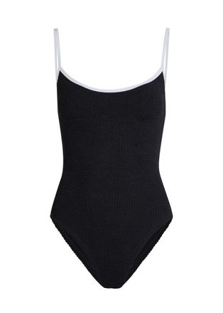 Hunza G Pamela Contrast Crinkle Swimsuit - Blue And White - One Size