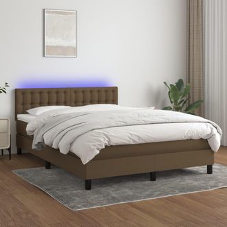 vidaXL Vidaxl - Cama Box Spring Colch&oacute;n Luces Led Tela Marr&oacute;n Oscuro 140x190 Cm