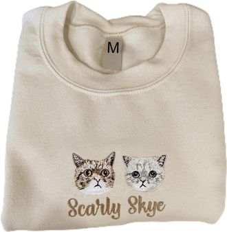 Generic Embroidered Dog Pet Face Sweatshirt, Cat embroidered jumper, Comfort Color Custom Dog Face Embroidered Sweatshirt, brithday jumper Sand