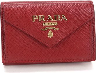 Prada Red Color Leather Wallet (Tri-Fold) (Pre-Owned)
