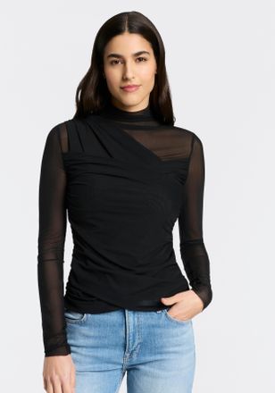 Boss Orange by Hugo Boss Langarmshirt BOSS ORANGE Etulah Premium Damenmode, Damen, Gr. XL (42), schwarz 001, Web, Obermaterial: 100% Polyester, leicht transparent, unifarben, 