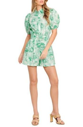 Flying Tomato Print Belted Cotton Romper in Ivory/Mint at Nordstrom Rack, Size Medium