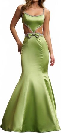 Sherri Hill Embellished Bodice Cutout Dress In Chartreuse