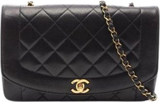 Chanel Pre-owned Matelasse Diana Flap Lambskin Shoulder Bag - Dames - Vintage Schoudertas - Zwart - ONE Size - Leer - Vintage