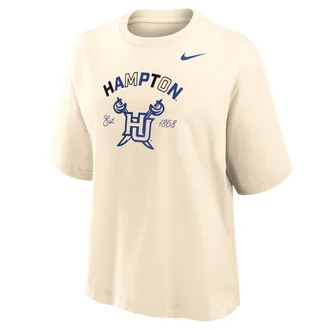 Nike Womens College (Hampton University) Boxy Cotton T-Shirt in Brown | ZW12573HMTU25-NAT