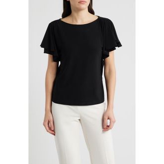 Anne Klein Cascade Flutter Sleeve Top in Anne Black at Nordstrom, Size Medium