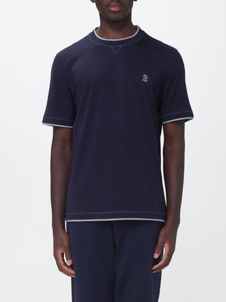 Brunello Cucinelli T-shirt slim fit in cotone con logo e profili a contrasto