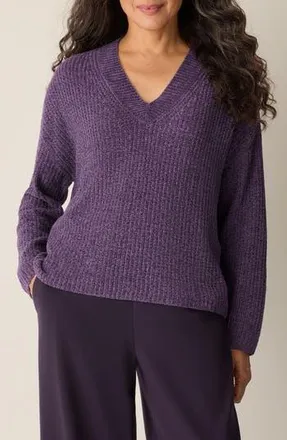 Eileen Fisher V-Neck Stretch Cotton Sweater in Mulled Grape at Nordstrom Rack, Size Xx-Small