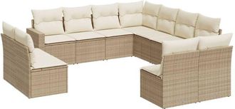 vidaXL Set De Sof&aacute;s De Jard&iacute;n 11pzas Con Cojines Rat&aacute;n Sint&eacute;tico Beige Vidaxl