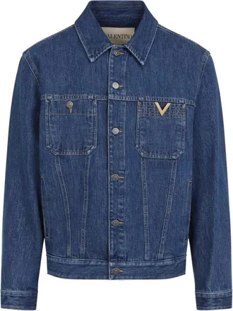 Valentino Denim Jackets, male, Blue, Size: XL Denim Jacket with VGold