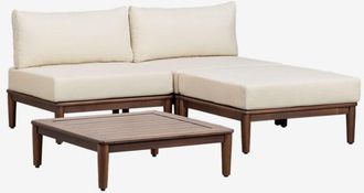 Sklum Conjunto De Sal&oacute;n Con Sof&aacute; Modular De 2 Piezas, Mesa De Centro Y Puff En Acacia Giulia Sklum