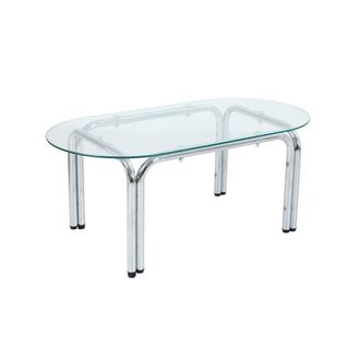 Oviala Mesa de centro ovalada de cristal templado transparente