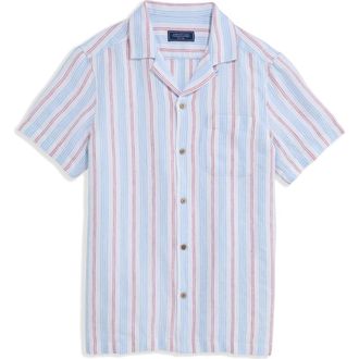 Vineyard Vines Sparkler Stripe Textured Camp Shirt in Jake Blue at Nordstrom, Size Xx-Large